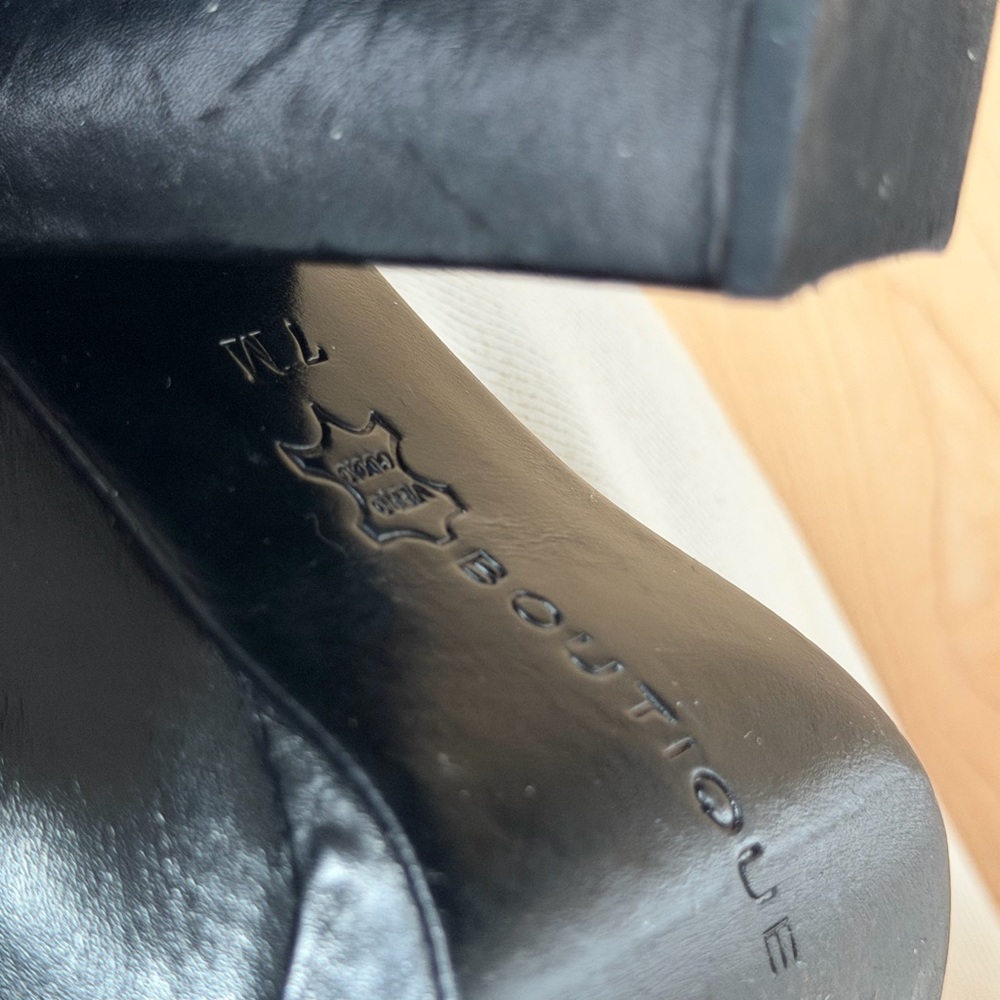Vtg 90s Boutique 58 Black Leather Platform pumps Square Toe Fit 6,5-7 Italy New - Picture 5 of 5